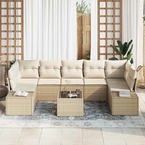 Conjunto de sofá de jardim de 8 peças com almofadas bege em rattan sin