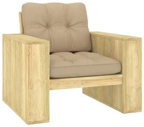 vidaXL Cadeira de jardim c/ almofadões beges pinho impregnado