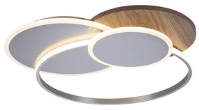 Candeeiro de tecto redondo em madeira com 3 luzes LED com comando à distância - Ajdin Moderno