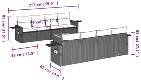 9 pcs conjunto de sofás p/ jardim com almofadões vime PE bege