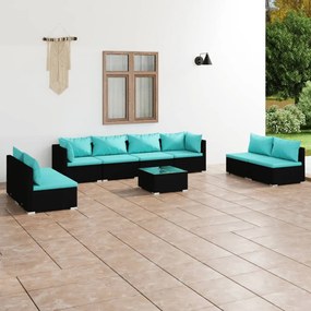 vidaXL 9 pcs conjunto lounge de jardim c/ almofadões vime PE preto