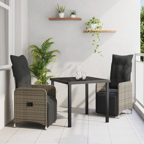 vidaXL Conjunto de Jantar de Jardim com Almofadas Cinza Vime Rattan