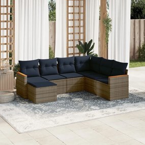 vidaXL 7 pcs conjunto sofás p/ jardim c/ almofadões vime PE cinzento