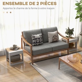 Conjunto de 2 mesas auxiliares (mesa de canto do sofá e mesa de cabeceira) 40 x 40 x 45 cm - branco e natural