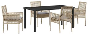 Conjunto de Jantar de Jardim com Almofadas Bege Rattan Polímero