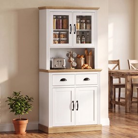 Armario Alto de Cozinha, 80 x 38 x 170 cm, Prateleiras Reguláveis, Branco