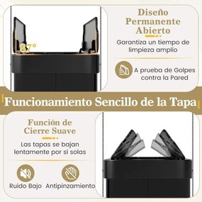 Caixote do lixo 41 x 26,5 x 66 cm de 60 L com tampas basculantes automático com sensor de movimento por infravermelhos preto