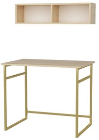 Secretária de Estudo Hussum - Dourado e Carvalho - 90x60x75 cm