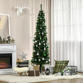 Árvore de Natal Artificial 195 cm Árvore de Natal com 556 Ramos Árvore de Natal Slim com 25 Pinhas Base Dobrável Ø54x195 cm Verde