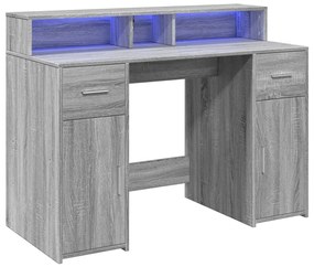 Secretária luzes LED 120x55x91cm deriv. madeira cinzento sonoma
