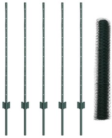 Postes de Cerca vidaXL 5 pcs U-Channel Verde 100 cm Aço