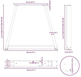 Pés para mesa de centro em formato de V, 2 peças, aço natural, 28x(42-