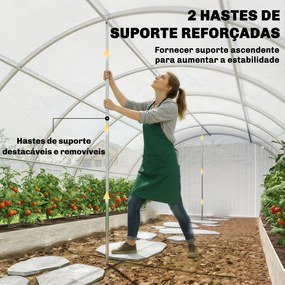 Estufa Tipo Túnel com 2 Barras de Suporte, 2 Portas Enroláveis e Janelas com Rede, Cobertura de PE Anti-UV Branco