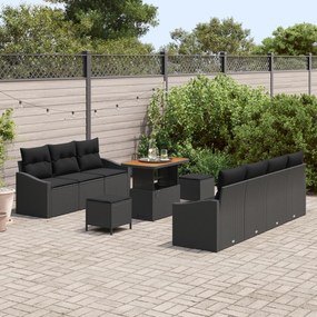 Conjunto de Sofá de Jardim vidaXL de 10 Peças com Almofadas Preto Ratt