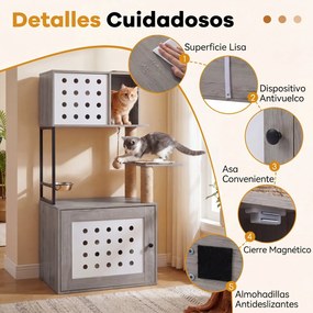 Arranhador para gatos 3 em 1  com vários níveis 72 x 43 x 117,5 cm, postes de sisal, condomínio, zona de refeições, bola suspensa, recinto e caixa de