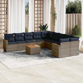 vidaXL 11 pcs conjunto sofás de jardim c/ almofadões vime PE cinzento