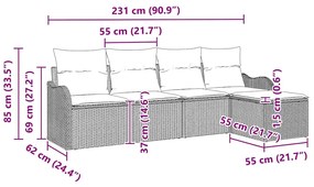 Conjunto de Sofás pra Jardim com 5 Peças e Almofadas Castanho em Ratta
