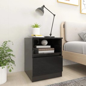 vidaXL Mesas cabeceira 2 pcs 40x40x50 cm contraplacado preto brilhante