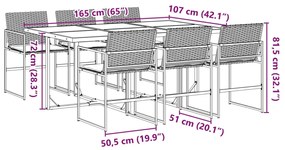 7 pcs conjunto de jantar p/ jardim c/ almofadões vime PE preto