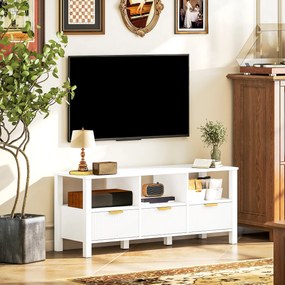 Móvel de TV Moderno com 3 Gavetas e 3 Prateleiras Abertas para Televisores de 43-55 Polegadas 120x39,5x50 cm Branco