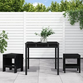 3 pcs conj. bistrô para jardim madeira de pinho maciça preto