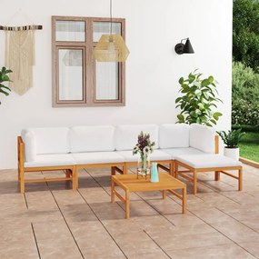 vidaXL 6 pcs conj. lounge jardim c/ almofadões cor creme teca maciça