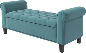 Banco de arrumação para colocar ao pé da cama com braços, tecido de veludo estofado e capitonado, 126 x 48,5 x 57 cm, verde