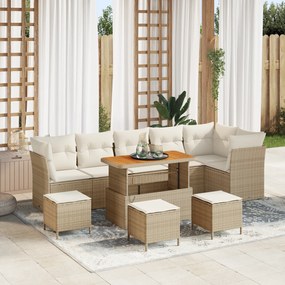 Conjunto de Sofá de Jardim vidaXL de 10 Peças com Almofadas Bege Polyr