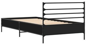 Estrutura de cama 90x190 cm derivados de madeira e metal preto