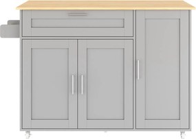 Mesa de cozinha móvel com tampo de trabalho dobrável, gaveta, prateleira para especiarias, suporte para toalhas, 132,5x44/70x90 cm, Cinzento| AOSOM Portugal