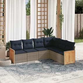 vidaXL 6 pcs conjunto sofás p/ jardim c/ almofadões vime PE cinzento