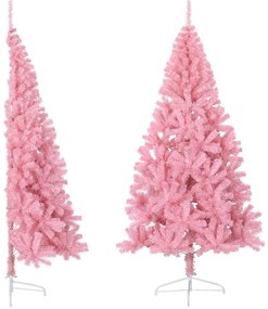 344674 vidaXL Meia árvore de Natal artificial com suporte 240 cm PVC rosa