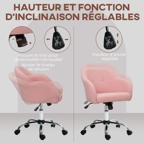 Cadeira de escritório, cadeira ergonómica de escritório, altura ajustável, assento e encosto almofadados, cor-de-rosa