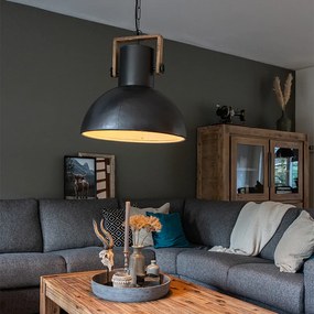 Candeeiro de suspensão industrial cinzento escuro com madeira de manga - Mangoes