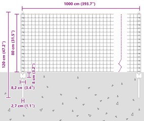 Cerca Euro com 5 Postes U Cinza 0,8x10 m Aço
