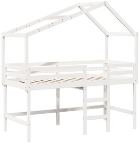Cama alta c/ escada e telhado 80x200 cm pinho maciço branco