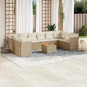 11 pcs conjunto sofás de jardim c/ almofadões vime PE bege