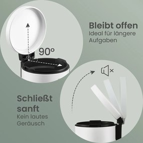 Cesto de lixo para casa de banho, cesto de lixo de 6 L para casa de banho, com tampa com fecho suave Branco