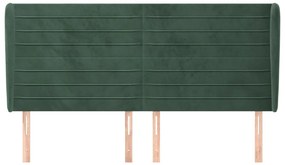 Cabeceira cama c/ abas veludo 203x23x118/128 cm verde-escuro