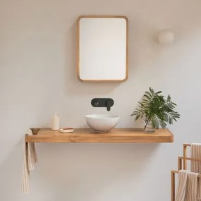 Conjunto De Móvel De Casa De Banho 130x45 Cm Suspenso Em Madeira De Teca Neill Madeira De Teca & Preto Mate Embutido Com Válvula De Escoamento Sem Tra