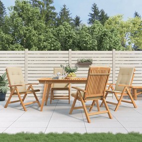 vidaXL Cadeiras de jardim reclináveis c/ almofadões 4 pcs teca maciça