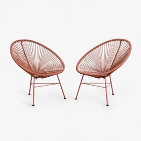 Pack De 2 Poltronas Em Aço E Rattan Sintético New Acapulco Terracota - Sklum