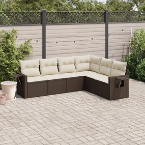 vidaXL 6 pcs conjunto de sofás jardim c/ almofadões vime PE castanho