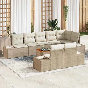 vidaXL Sofá de Jardim 9 Peças com Almofadas Bege em Rattan Sintético