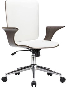 Cadeira escritório c/ rodas couro artif. branco/madeira curvada - 183632