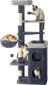 Arranhador Gatos 52 x 46 x 150 cm de vários andares com cavidades e recanto para descansar cinzento escuro