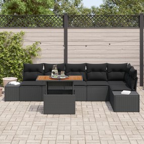 Conjunto de Sofá de Jardim de 7 Peças com Almofadas Preto Rattan Polím