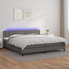 vidaXL Cama box spring c/ colchão/LED 200x200cm couro artificial cinza