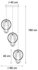 Candeeiro suspenso de design preto redondo 3-Light - Indu Design