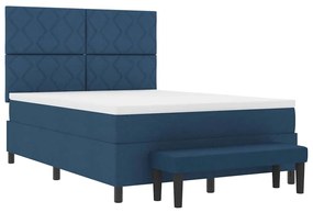 Cama Box Spring com Colchão e Banco Azul 140x190 cm Tecido